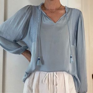 Anthropologie Dolan Tassel Blouse, Light Blue, Size M